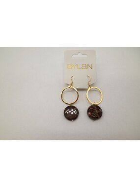 NWT Dylan Jewelry Maison Earrings Earth Stone Gold Tone Dangle Drop Boho Chic